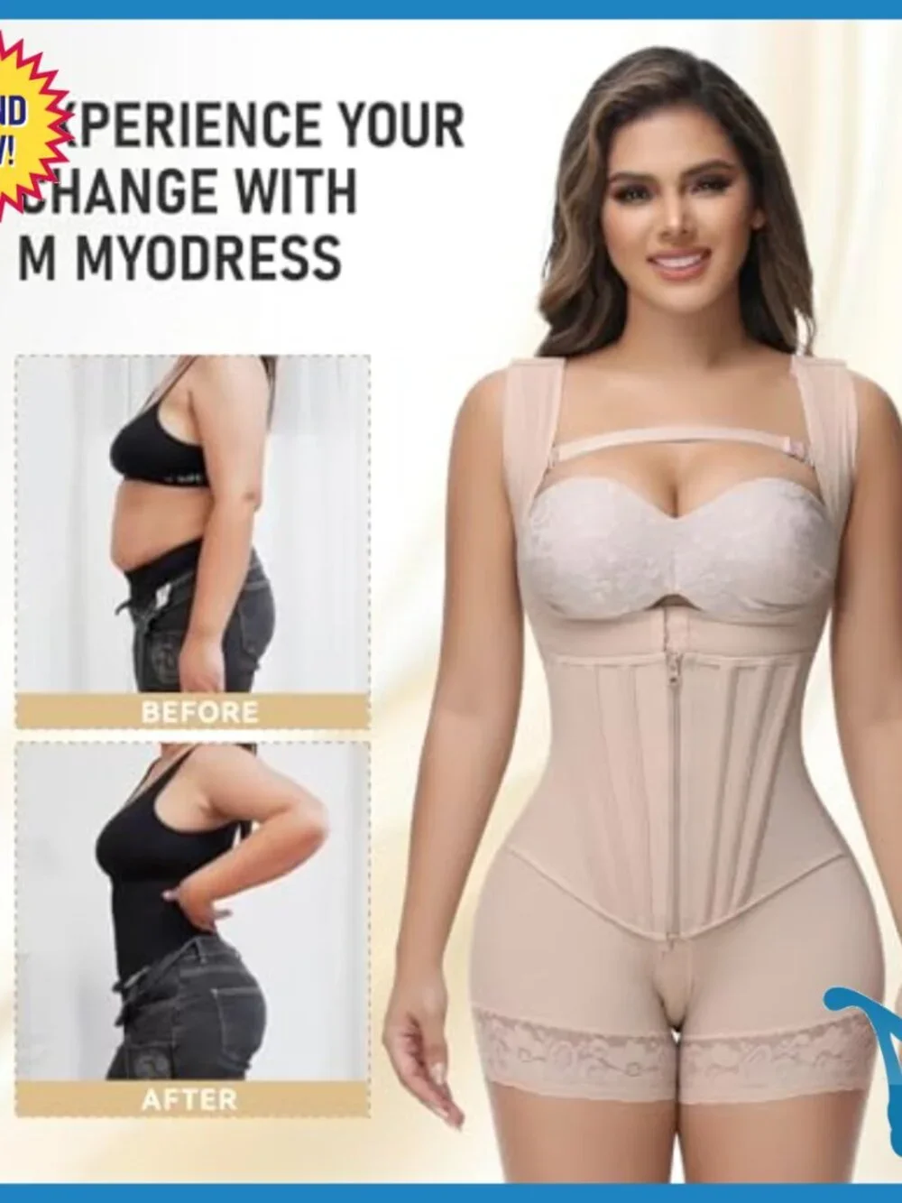 High Compression Shapewear Bodysuit with Zipper & Steel Bones Tummy Control